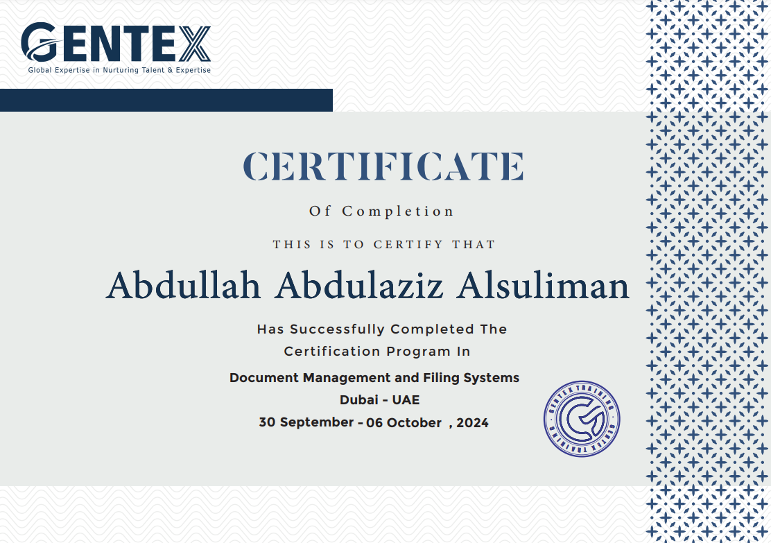 Certificate for certificate of completion serial no 01129668 abdullah abdulaziz alsuliman