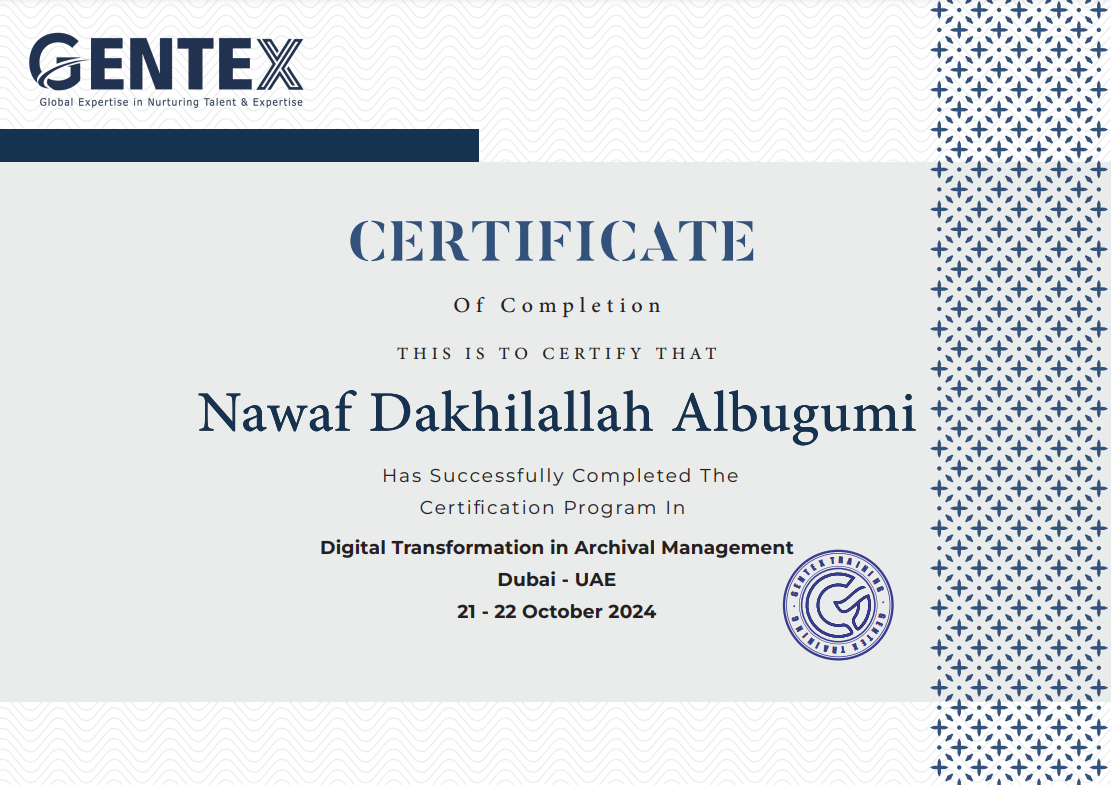 Certificate for certificate of completion serial no 01129669 nawaf dakhilallah albugumi
