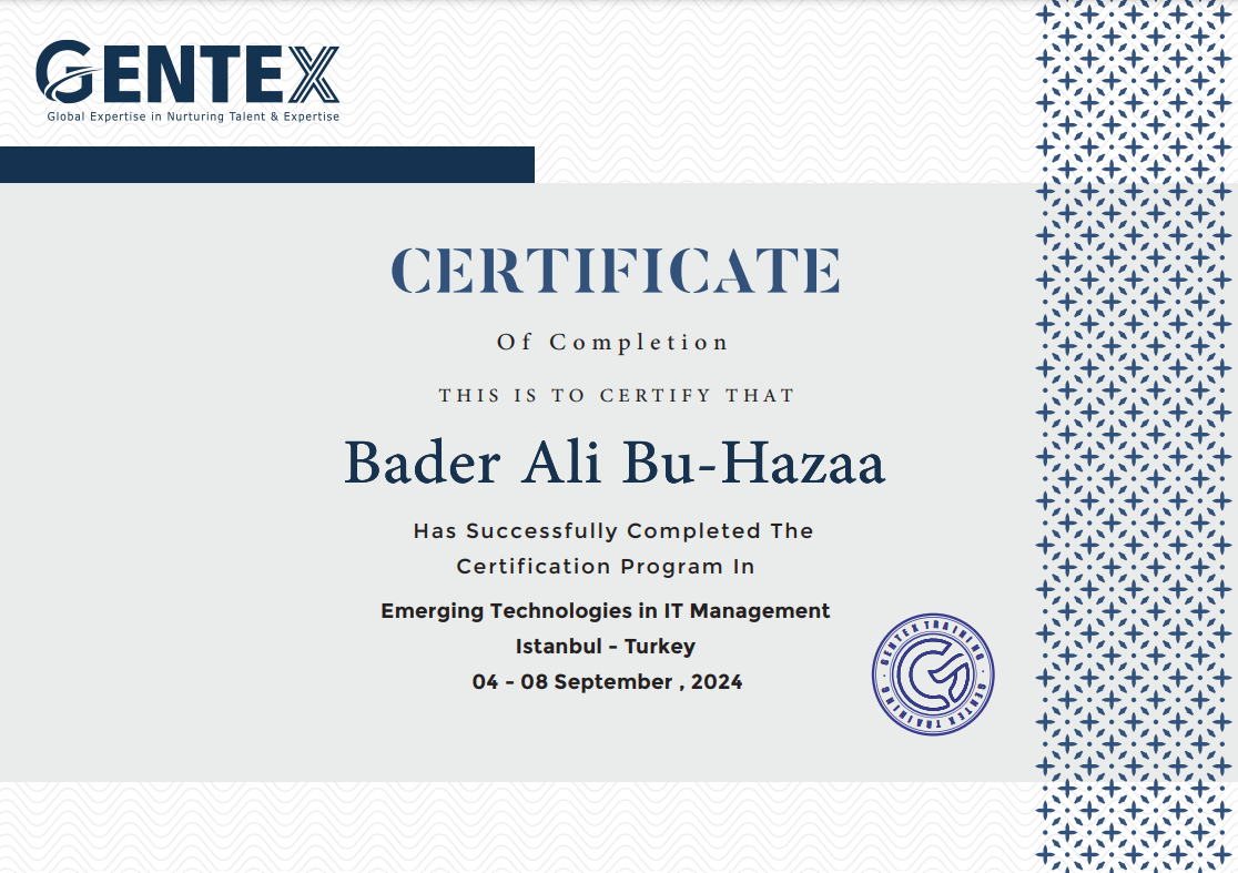 Certificate for certificate of completion serial no 01129744 bader ali bu hazaa