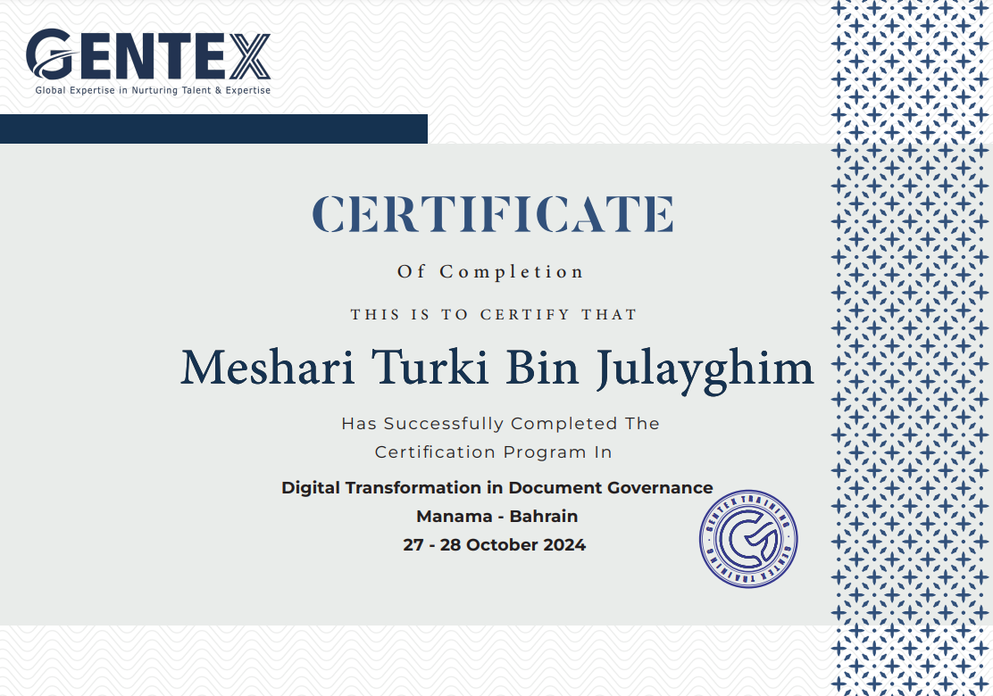Certificate for certificate of completion serial no 01139661 meshari turki bin julayghim