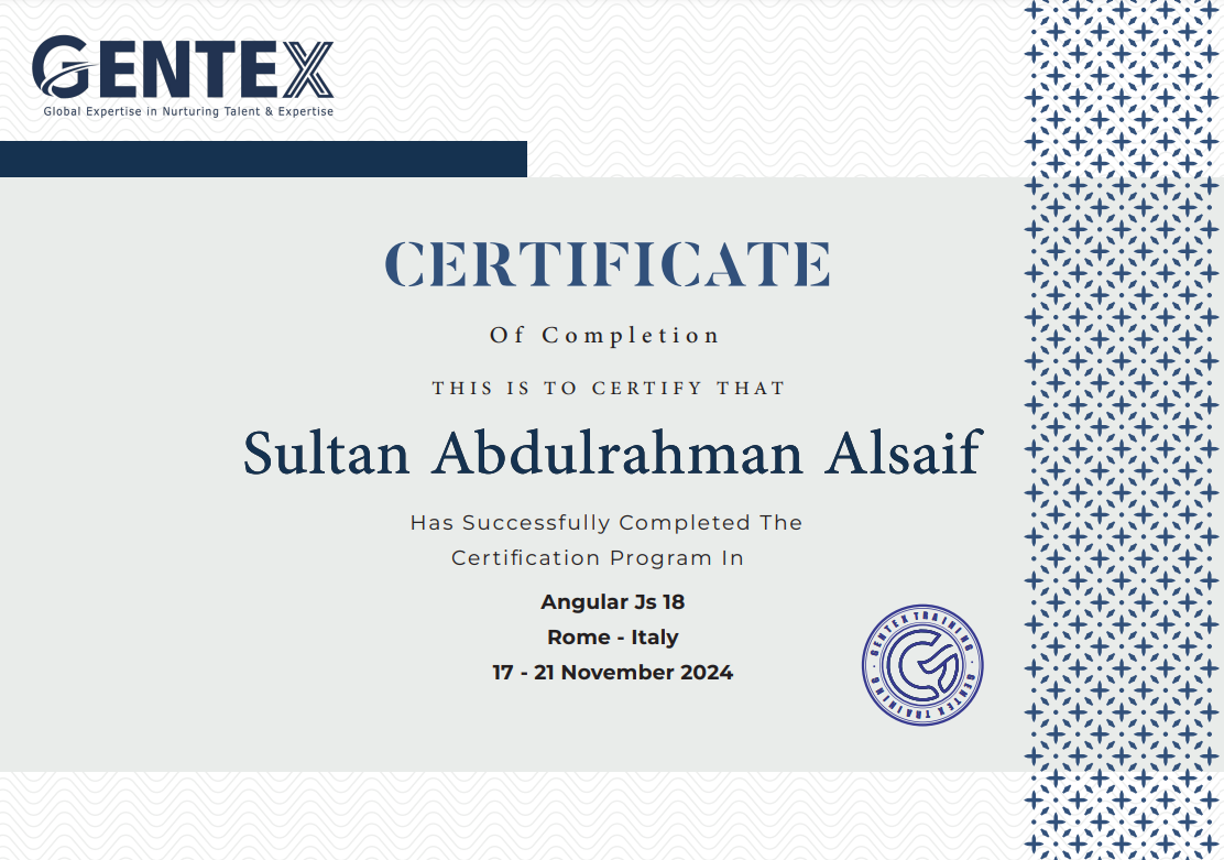 Certificate for certificate of completion serial no 01139664 sultan abdulrahman alsaif