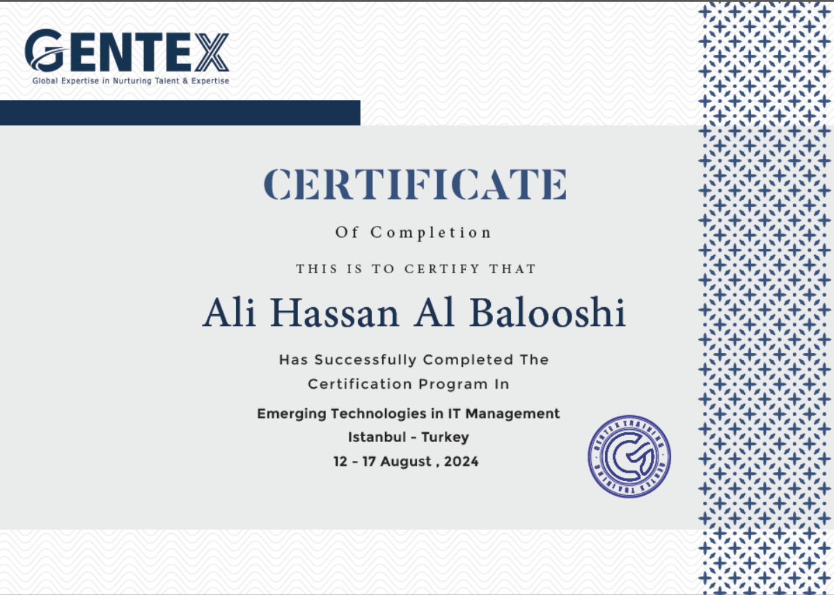 Certificate for serialno 01129741 certificate of completion mr ali hassan al balooshi